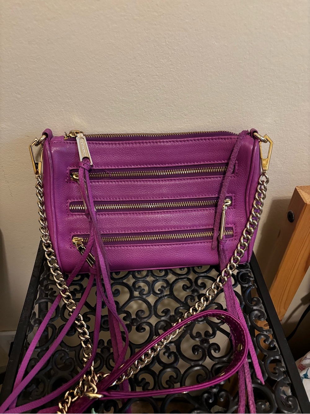 Rebecca Minkoff Purple/Fuschia Leather Crossbody Bag with Gold Chain